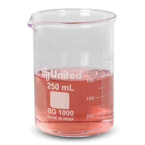 United ScientificTM Borosilicate Glass Beaker, 250ml, Autoclavable, 1 Each | Lab Glassware for Chemistry Research, Low Form Griffin Design, Double Scale Graduated, Autoclavable, Molded Pour Spout