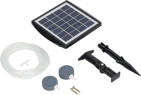 Solar Pond Aerator, Adjustable Panel Quiet 2200mAh Air Pump Bubbler Dual Outlet Solar Pond Oxygenator for Aquarium Fish Tank Outdoor Small Pond Hydroponics