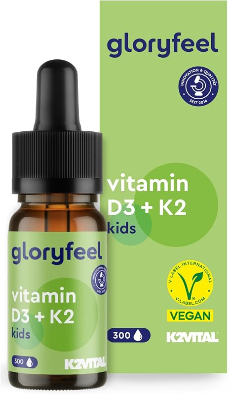 Vitamin D3 K2 Tropfen (10 Monate) - 100% Vegan für Kinder - Premium: K2VITAL® - 25µg Vitamin K + 500 IE D3 - Immunsystem Knochen & Zähne* - Für Kinder ab 4 Jahren - Laborgeprüft ohne Zusätze