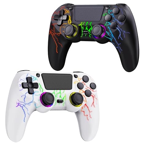 SHEPUDRUC Wireless Light-up Controller for/Slim/Pro/PC (2 Pack) | Upgrade Adjustable RGB Controller for Ps-4 with Hall Effect Joystick,Dual Vibration,6-Axis Gyro,1000mAh Battery,USB C Port