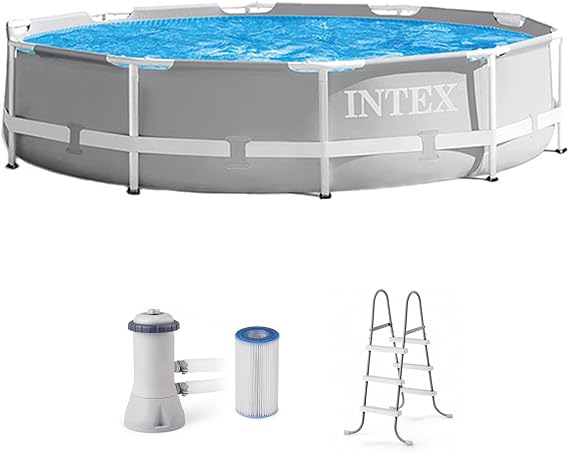 INTEX 26701EH Prism Frame Above Ground Swimming Pool Set: 10ft x 30in Includes 330 GPH Filter Pump Removable Pool Ladder