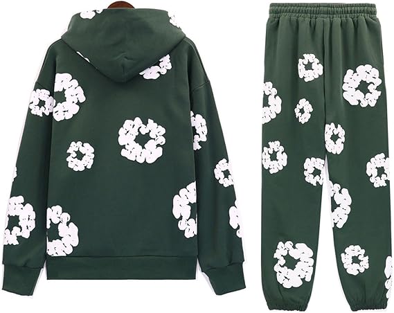 NSICBMNO Tracksuit Mens Full Set Casual 2 Piece Outfit Flower Puff Print Hoodie Baggy Joggers Sweatsuit Hooded Sweatshirt Sweatpants Jogging Bottoms Foam Print Tracksuit Y2K Hip-Hop Streetwear