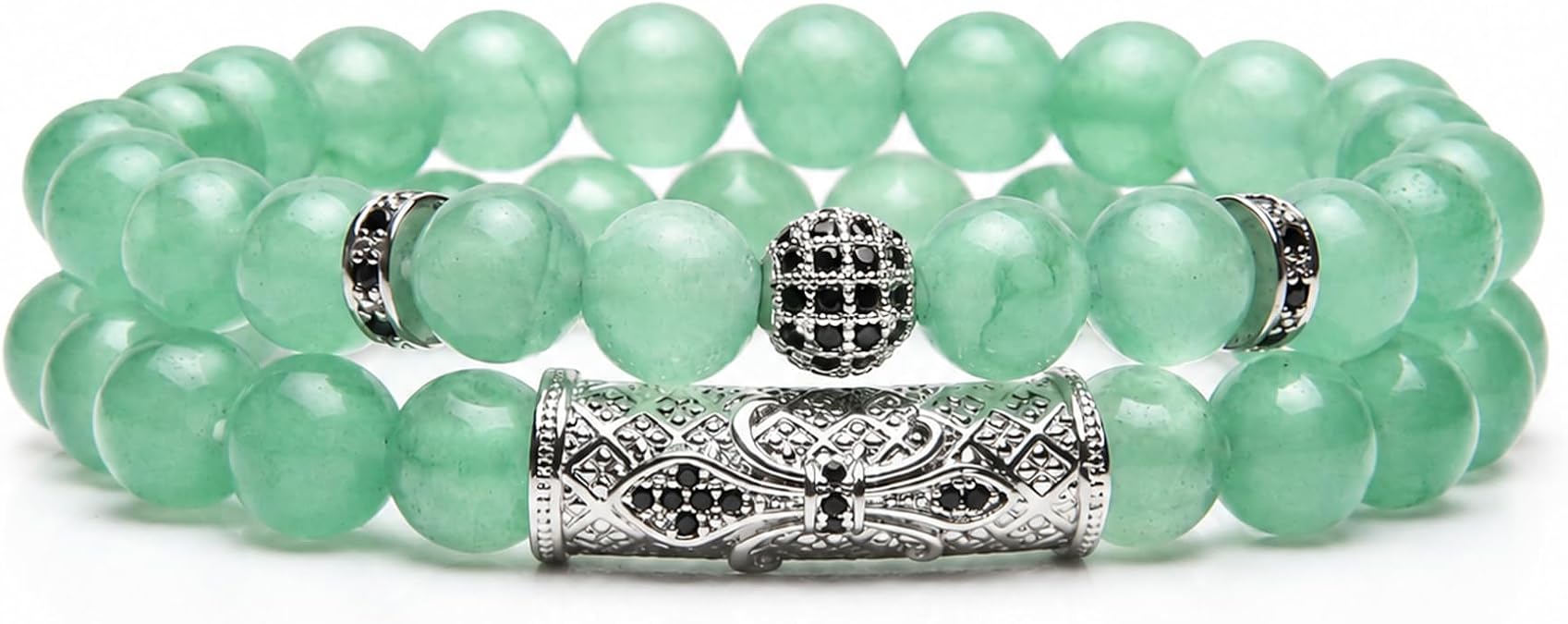 2Pcs Beaded Bracelets for Men and Women, Crystal Bracelet Set