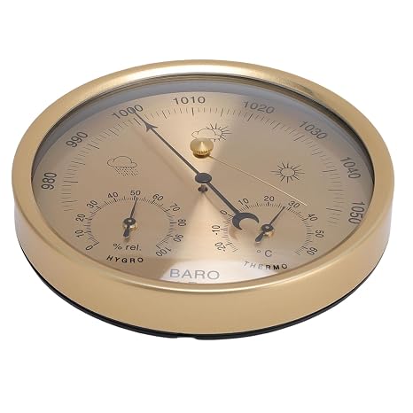 Zunate 3 in 1 Weather Forecast Station, Thermometer Barometer and Hygrometer with 5.2 Inch Gold Dial and Aluminum Alloy Build for Indoor and Outdoor Use Settings