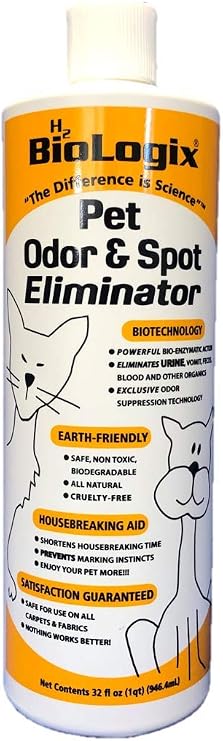 BioLogix Pet Odor & Spot Eliminator all natural, non-toxic & bio-degradable cleaner removes tough pet odors & spots (6 Quart Case)