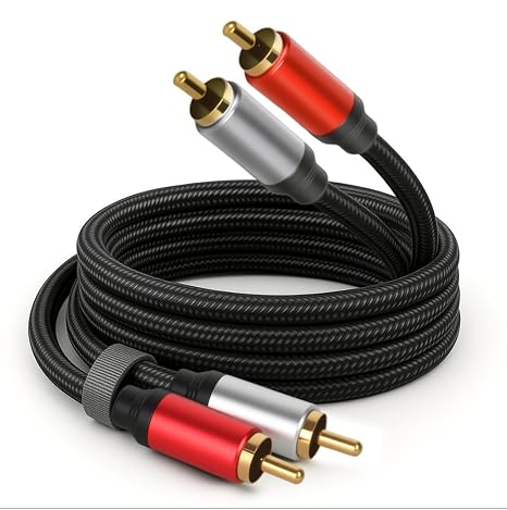 2RCA to 2RCA Audio Cable 16.4FT Gold-Plated Male to Male Stereo Subwoofer Cable, Nylon-Braided Hi-Fi RCA Cables for Home Theater, Car Audio, Amplifiers, Speakers (Dual Shielded Copper Core)