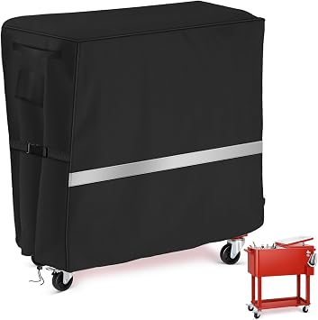 Patio Cooler Cart Cover Waterproof Fits for Most 80 Quart Rolling Cooler Cart Heavy Duty Polyeter Patio Ice Chest Protective Covers,(Black,34"L x 19"W x 33"H)