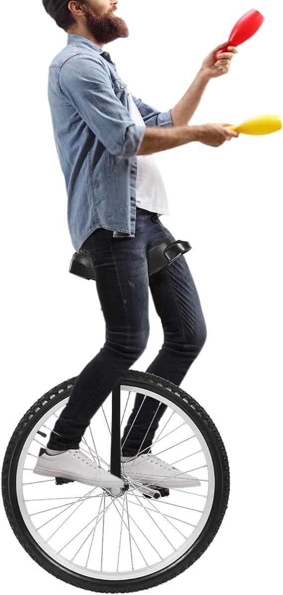 24 Inch Wheel Unicycle with Steel Rim, Outdoor Unicycle Leakproof Tire Wheel Cycling One Wheel Bike with 2 Pedals, Height Adjustable Unicycle Outdoor Sports, 24" Wheel Unicycle for Adults