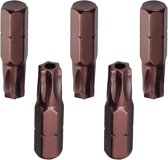 Utoolmart 5 Pcs Torx Screwdriver Bits, 1/4 Inch Hex Shank Magnetic Screwdriver Bits, Magnetic Security Tamper Proof Bit, S2 Steel Torx Head Screw Driver Bit, 25mm Length, for Repair Work