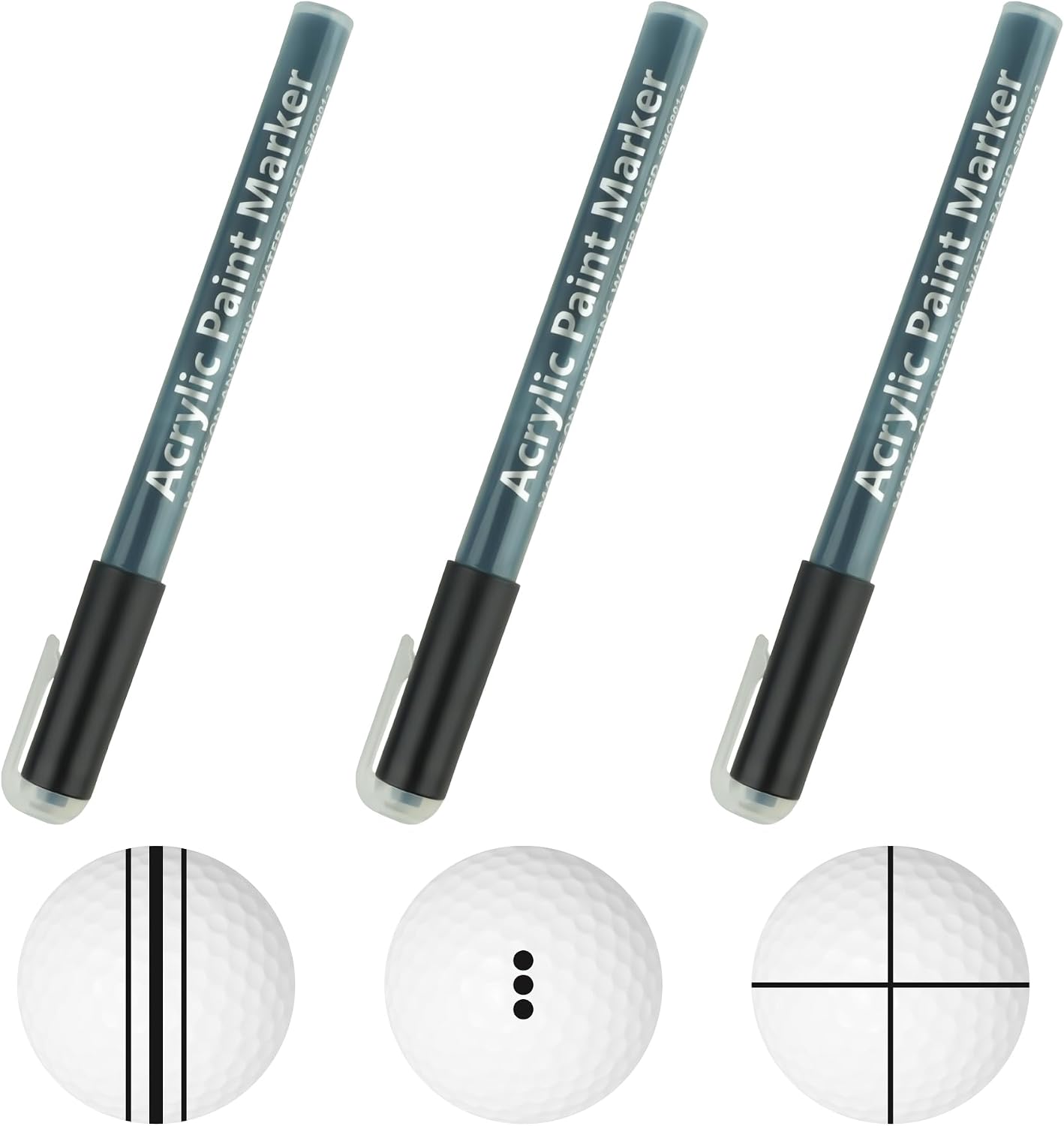SANDIAN Golf Ball Alignment Integrated Marking Pens Kit with Acrylic Paint Markers for Putting Lines of Ball and Golf Clubs, Multi-Surface Permanent Design, Water and Sun Resistant 3 Black only