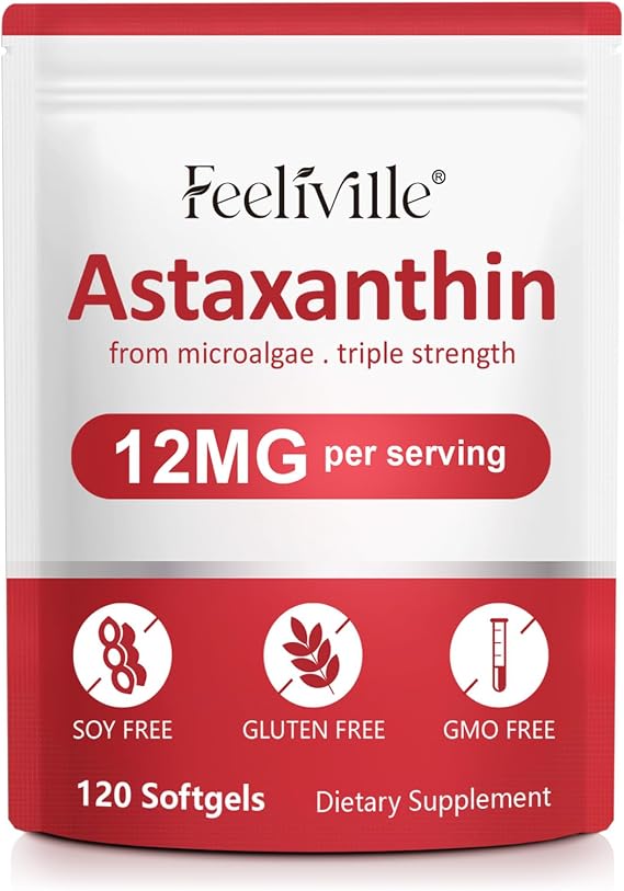 Premium Astaxanthin Supplements 12mg 120 Softgels, Astaxanthin Antioxidant Supplement for Eye, Skin, Joint, Brain, Fresh Microalgae Source for Heart & Immune System Health