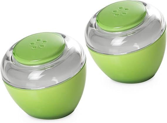 Omada Salt and Pepper Shakers: Acrylic Spice Shaker Set Cute Modern Easy Fill Salt and Pepper Containers Green and Clear Salt and Pepper Set Dishwasher Safe and BPA Free Made in Italy