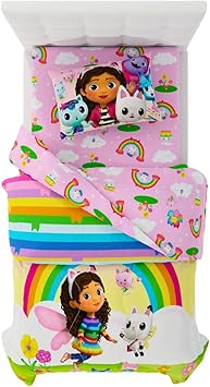 DreamWorks Gabbys Dollhouse Cakey, Mercat and Pandy Kids Bedding Super Soft Comforter and Sheet Set, 4 Piece Twin Size, Official Licensed Product By Franco