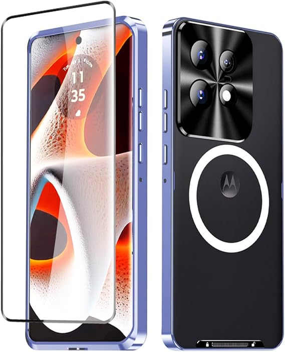 QUIETIP Case Compatible with Motorola Edge 50 Pro with Screen Protector,Compatible with MagSafe Cases Metal Frame + PC Frosted Back Protection Cover,Purple
