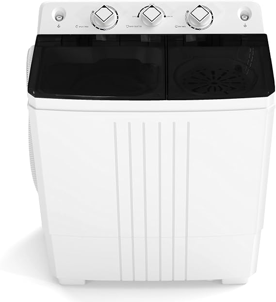 COSTWAY Portable Washing Machine, Twin Tub 20 Lbs Capacity with Drain Pump, Laundry Washer 12 Lbs and Spinner 8 Lbs with Timer Control, Perfect for Apartment Dorm RV, Black+White