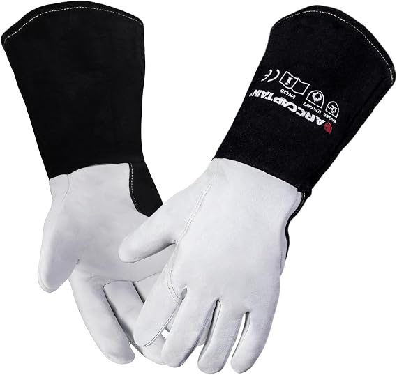 ARCCAPTAIN Soft Goat Grain TIG Welding Gloves with High Dexterity, 4-Inch Extended Cuff, Comfortable TIG Gloves with Reinforced Seams, Large
