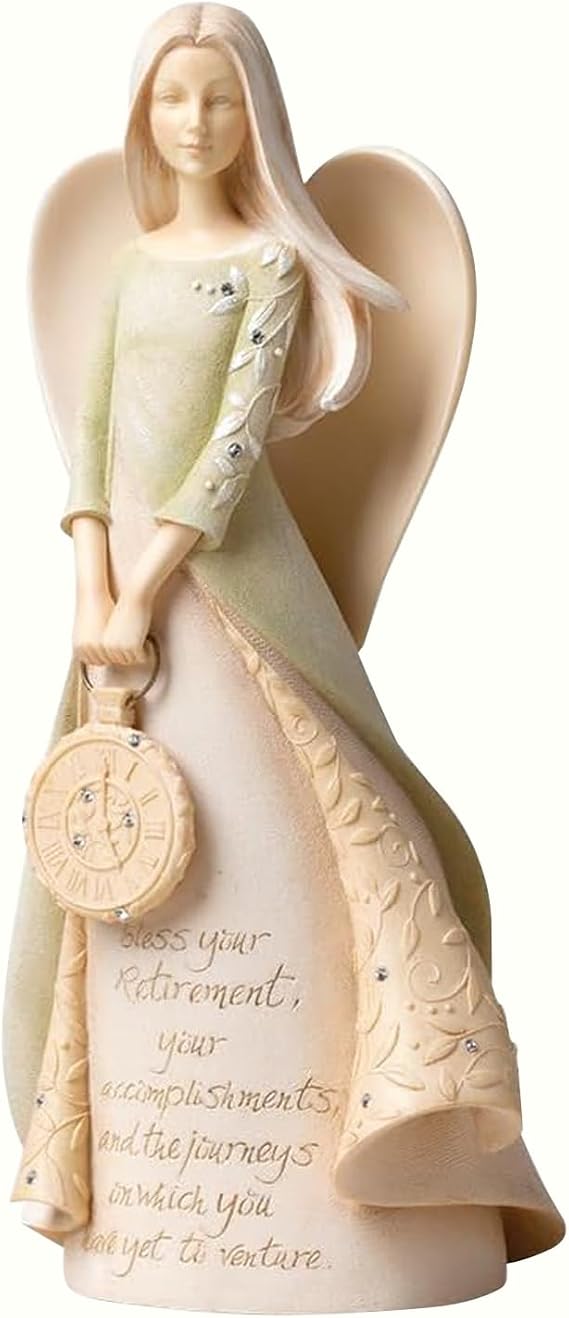Retirement Gift for Woman, Angel Holding Clock Bag Figurine, Retirement Party Decorations, Retired Gifts for Coworkers Friends