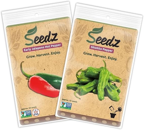Bundle and Save! - Organic Shishito Pepper Seeds, APPR. 55, Organic Jalapeno Pepper Seeds, APPR. 50, Heirloom Vegetable Seeds, Certified Organic, Non GMO, Non Hybrid, USA