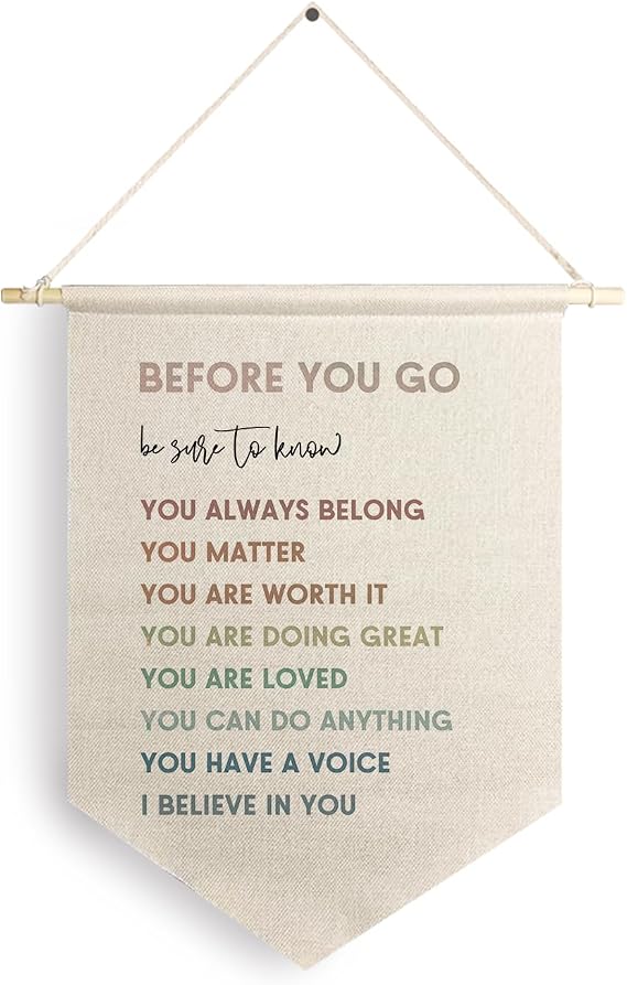 Qpenm Mental Health Sign Hanging Wall Canvas Banner, Boho Motivational Hanging Pennant Flag Prints, Positive Quote Home Wall Decor, Office Decorations for Work poster&prints