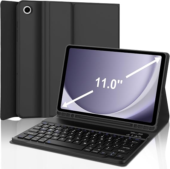 Keyboard Case for Samsung Galaxy Tab A9+ Tablet 11, Dechatable Keyboard Bluetooth, Smart Cover Galaxy A9 Plus Tablet Case with Keyboard, Leather Folio Case for Tab A9 Plus with Pencil Holder, Black