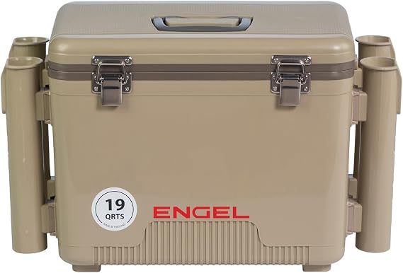 Engel UC19 19qt Leak-Proof, Air Tight, Fishing Drybox Cooler with Built-in Fishing Rod Holders, Also Makes the Perfect Small Hard Shell Lunchbox for Men and Women