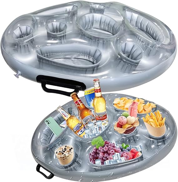 8 Holes Inflatable Floating Drink Holder, Pool Bar Tray for Swimming Pool | Cloud-shaped floating tray, holds drinks, snacks and phones. Great for swimming pool, hot tub and beach summer parties.