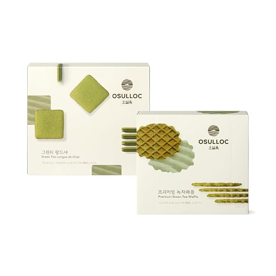 Matcha Snacks Combo, OSULLOC Langue de Chat Cookies & Green Tea Waffles