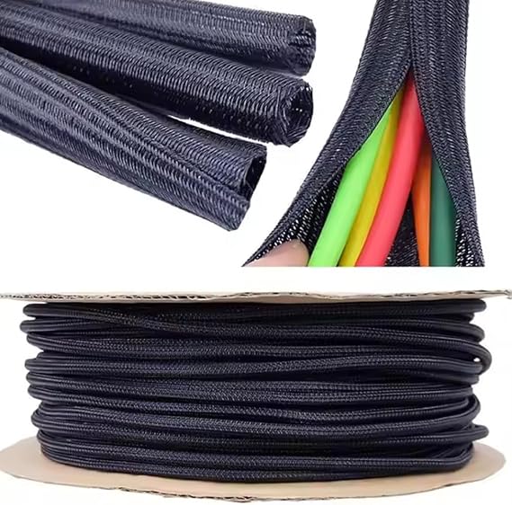 Split Loom tubing Wire wrap Split Braided Wire Sleeving Cable Organizer Management for USB Cable Power Cord (Black, 25mm_3M_1inch)