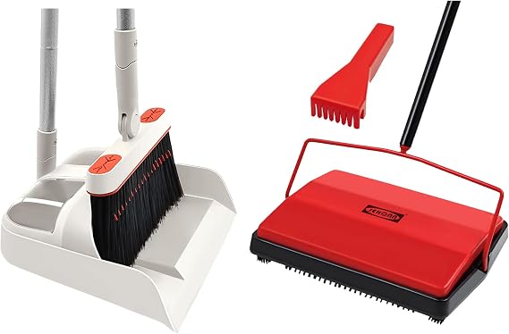 Carpet Floor Sweeper Manual with Horsehair, Broom and Dustpan Set for Home