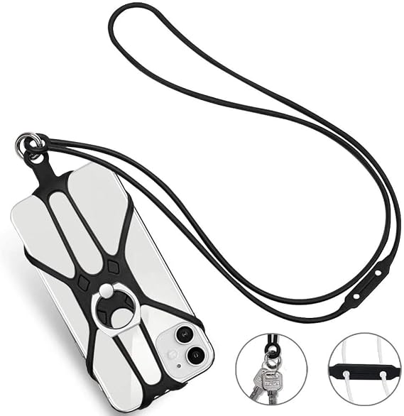 Universal Phone Lanyard Holder and Ring Grip, Silicone Cell Phone Lanyard Neck Strap and Phone Ring Holder Stand Compatible with Most Smartphones