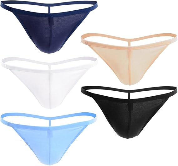 Men Cotton Underwear Stretchy T Back G-String Thongs (Pack of 5, Assorted)