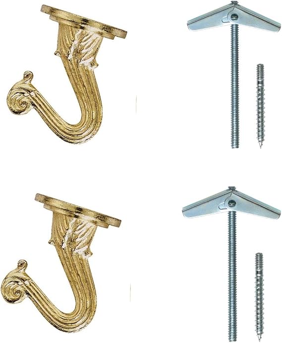 Rocky Mountain Goods Ceiling Swag Hook 2 Pack with Mounting Hardware - 1 1/2 Heavy Duty Swag Hooks for Hanging Planter, Ceiling or Extender Chains - Easy Install with Screws/Brackets (Brass)
