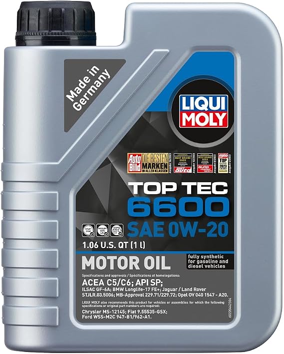 Liqui Moly Top Tec 6600 SAE 0W-20 | 1 L | Synthesis Technology Motor Oil | SKU: 22044