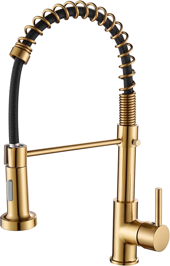 Kitchen Faucet Spring Pull Down Single Handle Brass Deck Mounted Kitchen Sink Faucets (Matte Gold)