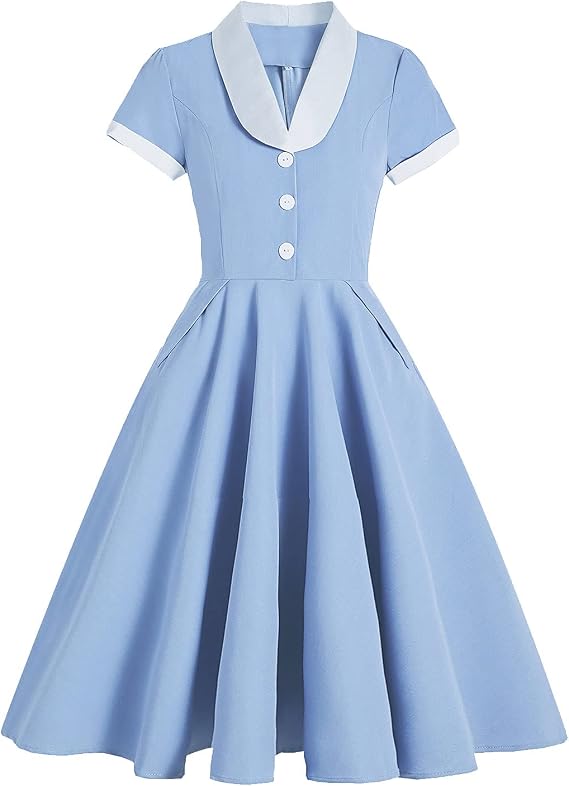 50s Dresses for Women Vintage 1950s Notch Lapel Cocktail Dress Retro 60s Rockabilly Audrey Hepburn Tea Party Dress | 50's Style Audrey Hepburn Rockabilly Dresses for Women Tea Party Dresses 1930s 1940s Retro Office Work Theme Prom Swing Dress