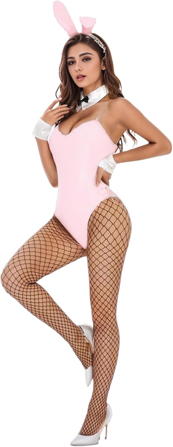 Women's Bunny Girl Suit Anime Halloween Costume Cosplay Bodysuit Bunny Headband Stockings Set Sexy Lingerie Robe