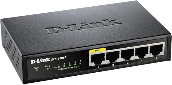 D-Link Ethernet PoE Switch, 5 Port Unmanaged with 4 PoE Ports Fanless Desktop or Wall Mount Plug and Play (DES-1005P), Black