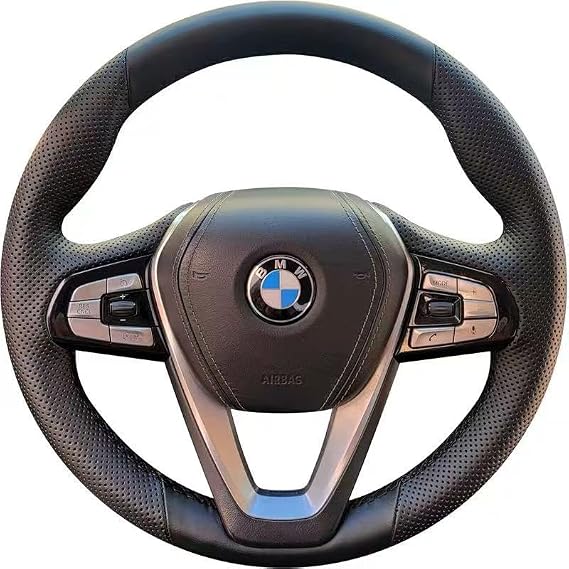 Hand Sewn Black Perforated Leather Interior Protection Accessory for Car Steering Wheel Cover, for BMW X7 G11/G12 740Le M Performance 740e xDrive 2017 2018 2023 2024 2025 7 Series 535le