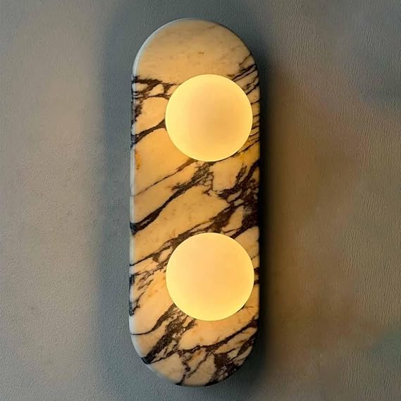 Natural Marble Wall Sconces Alabaster Wall Light Oval Stone Hardwired Wall Light Fixtures Modern Wall Mount Wall Lights for Living Room Dining Room Stairs Bedroom
