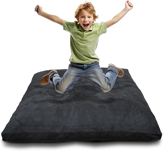 SENSORY4U Crash Pad for Kids Sensory Crash Pad with Foam Blocks - XL (5 Foot X 5 Foot) Grey - for Sensory Gym Room with Washable Cover