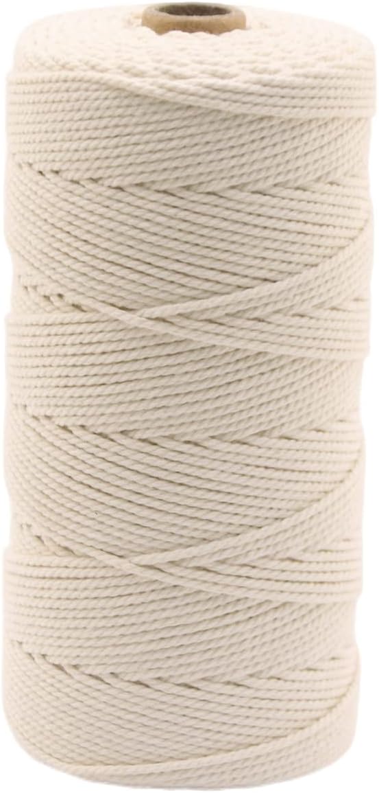 Macrame Cord 2mm x 200m Natural Cotton Rope - Soft Colored Yarn for Plant Hanger, Wall Hanger, Dreamcatcher (Beige)
