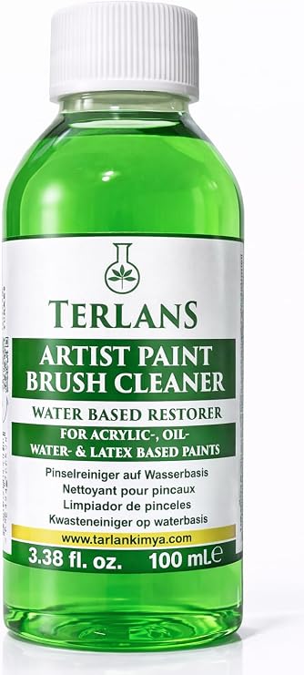 TERLANS Art Paint Brush Cleaner & Care Solution, 3.38 fl oz (100 ml) | Removes Acrylic & Oil Residue Without Damaging Bristles | Lemongrass Scent