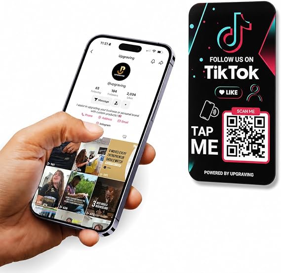 Reusable Followers Tap Sticker for TikTok with QR & NFC Tap - Compatible with iPhone and Android - Follow us on TikTok- Powered by Upgraving (1 Sticker)