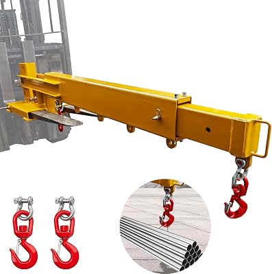 Forklift Jib Boom Crane, Forklift Mobile Crane 6000lbs3T Capacity, Forklift Lifting Hoist with 2 Hooks, Forklift Boom Attachment Towing Handling Equipment.
