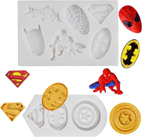 2 Pieces Superhero Themed Silicone Fondant Mold for Cookies, Candy, and Chocolate