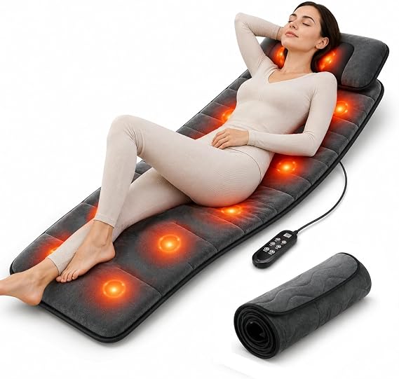 Full Body Massage Mat with Heat, Shiatsu Neck Massager, Body Massager Pad Cushion for Bed & Recliner, Back Massage with Vibration Therapy for Total Body Relaxation