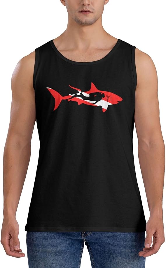 Men's Tank Top Sleeveless Tees Sharks Divers Diving Quick Dry Sport Shirts Muscle Workout Gym Beach T-Shirts