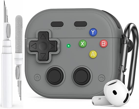 AhaStyle Game Console Design for AirPods 4 Case Cover with Secure Lock Clip