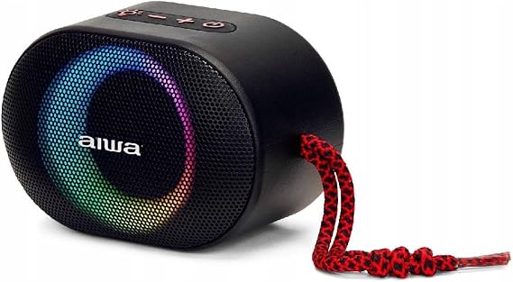 Aiwa BST-330RD Compact Bluetooth Speakers, Long Life, High Performance, Hyperbass Technology, 10 W Power, RGB Lighting, Card Reader, Waterproof Colour: Black and Red