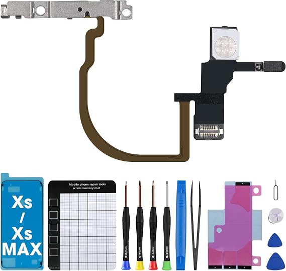 for iPhone Xs XS Max Power Button Flash Light Replacement OEM | Mic On Off Control Flashlight Switch Flex Cable Metal Bracket Complete Repair Tools Kit A1920 A2097 A2098 A2099 A2100